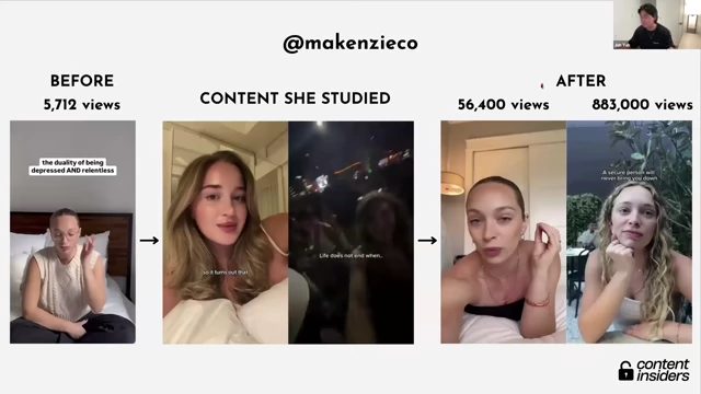 Before and after comparison of Makenzie's content, illustrating improved engagement and views through format adaptation