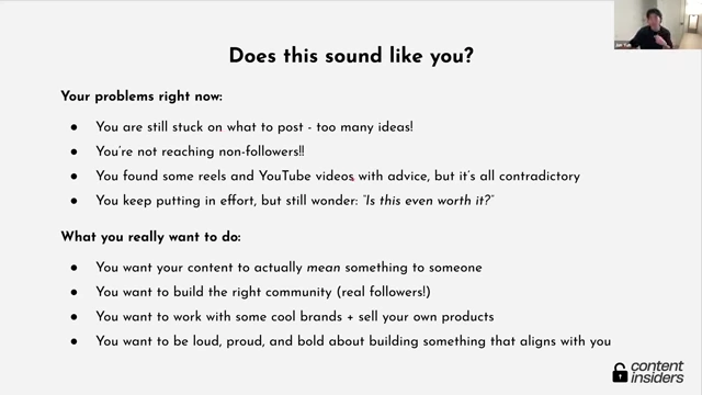 A list of common creator problems and desired outcomes, highlighting the gap the blueprint aims to bridge