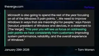 The Verge article quoting Microsoft's president on improving Windows