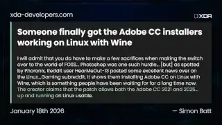 XDA-Developers article on Adobe CC installers working on Linux with Wine