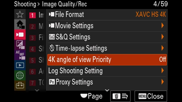 4K Angle of View Priority menu setting