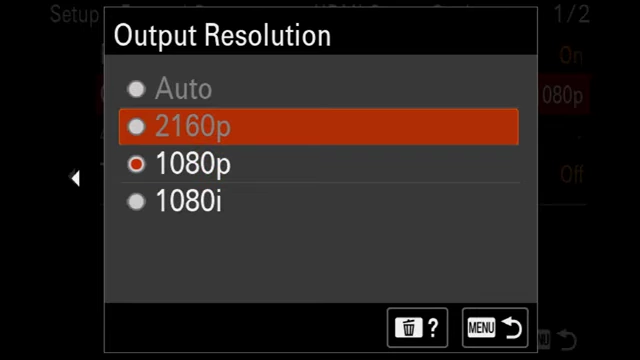 HDMI output resolution options in Log Shooting mode