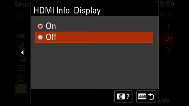 HDMI Info. Display setting that affects camera LCD