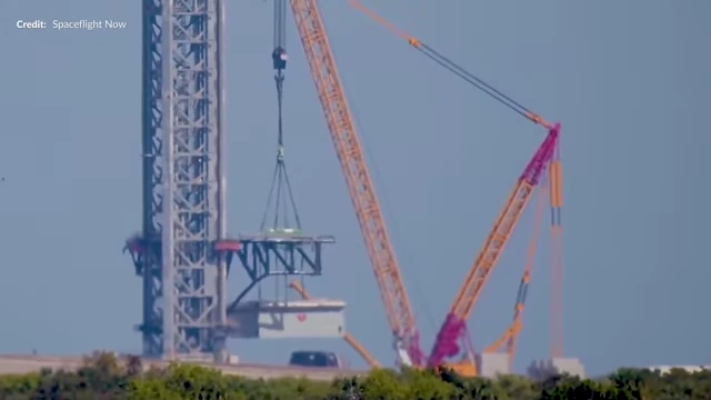 The launch mount for 39A being lifted into its final position by the LR13000 crane.