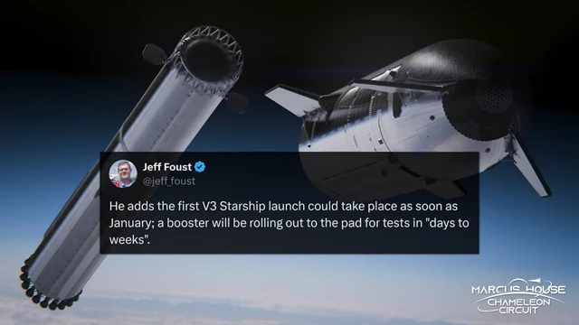 A tweet from Jeff Foust reporting a SpaceX VP's statement that the first V3 Starship launch could occur as soon as January.