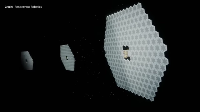 Conceptual rendering by Rendezvous Robotics showing a modular design for orbital data centers, emphasizing redundancy and autonomous assembly.