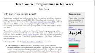The article "Teach Yourself Programming in Ten Years" by Peter Norvig, advocating for a long-term approach to programming mastery.