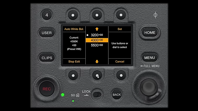 Camera white balance settings interface.
