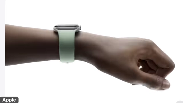 A hand demonstrating the "flick of a wrist" gesture on an Apple Watch to dismiss a notification.