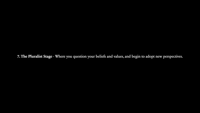 The Pluralist Stage - Where you question your beliefs and values, and begin to adopt new perspectives.