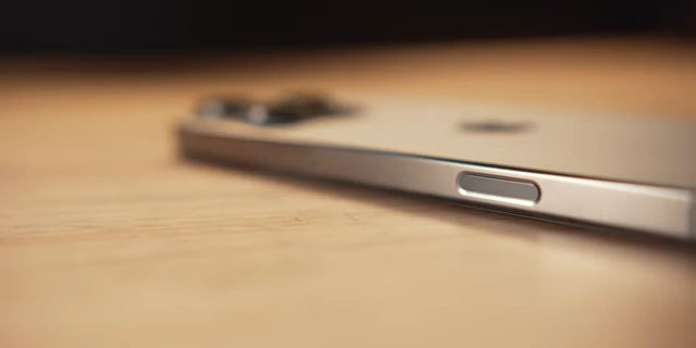 Close up of the new camera control button on the iPhone 16 Pro