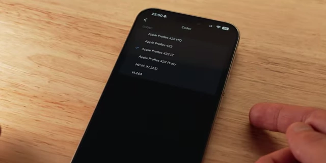 Blackmagic Camera App showing ProRes codec options