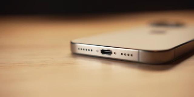 Close up of the USB-C port on the iPhone 16 Pro Max
