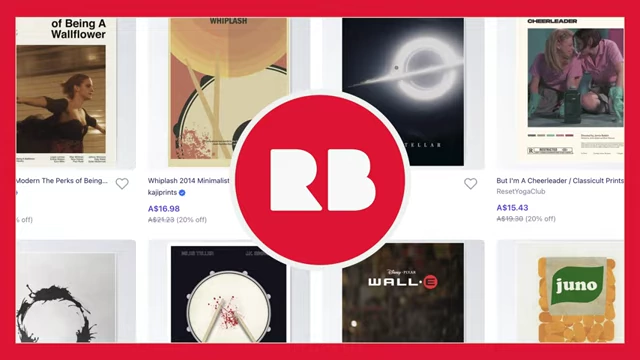 Redbubble interface displaying minimalist movie posters for sale.