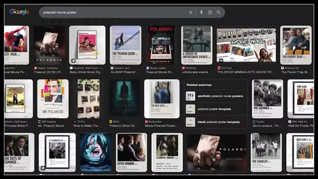 Google search results for "Polaroid movie poster" showing a wide variety of designs.