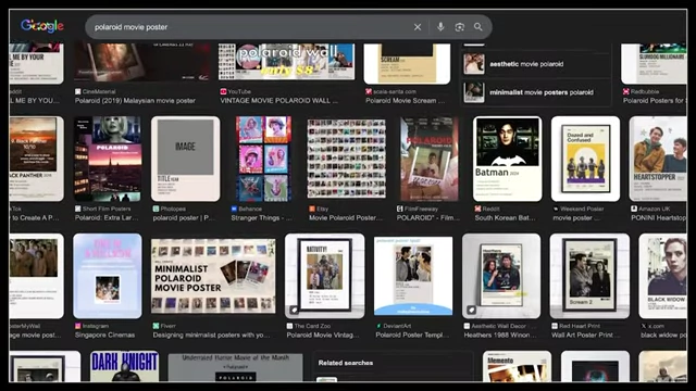 Google search results for "Polaroid movie poster" highlighting various template results.