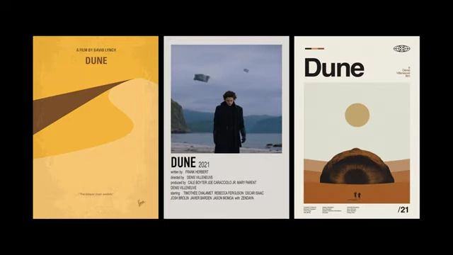A visual comparison of three minimalist Dune posters, representing True Minimalist, Polaroid, and Mid-Century Modern styles.