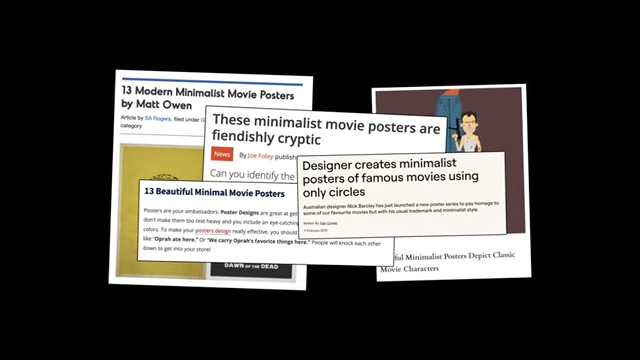 A collage of blog articles about minimalist movie posters.