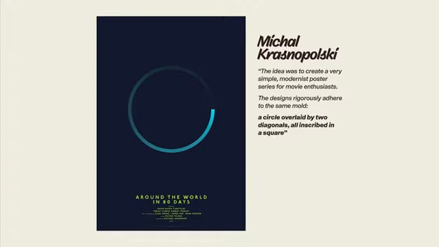 Michal Krasnopolski's minimalist poster for Around the World in 80 Days, with a description of his design rules.