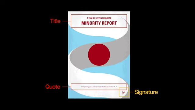 Chung Kong's minimalist poster for Minority Report, annotated to show the quote and signature placement.
