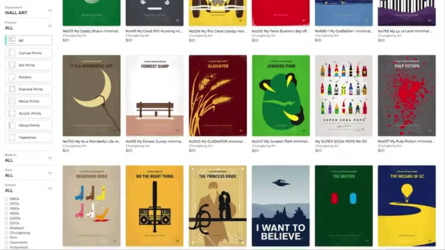 Chung Kong's online store displaying various minimalist movie posters.