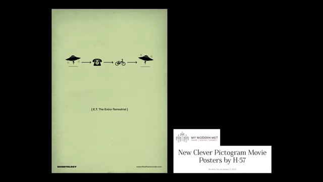 A minimalist pictogram movie poster for E.T. The Extra-Terrestrial by H-57, displayed on My Modern Met.