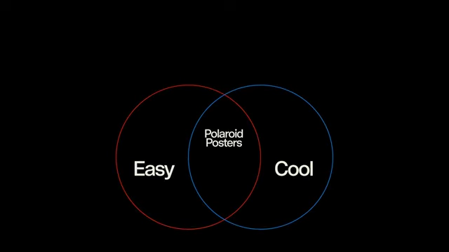 A Venn diagram showing the intersection of "Easy" and "Cool" as "Polaroid Posters".