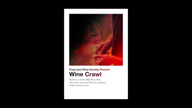 Elliot's Polaroid-style poster for a "Wine Crawl" event.