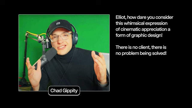 Chad Gippity, a fictional character, criticizing minimalist movie posters for lacking client or problem-solving.