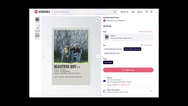 A Redbubble product page for a Beautiful Boy Polaroid poster.