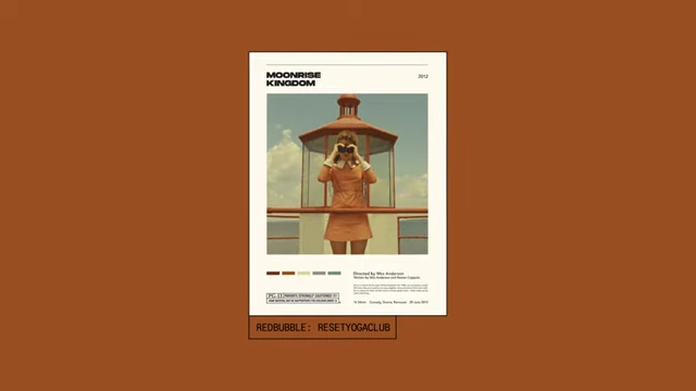 A minimalist poster for Moonrise Kingdom with elements of both Polaroid and Mid-Century Modern styles.