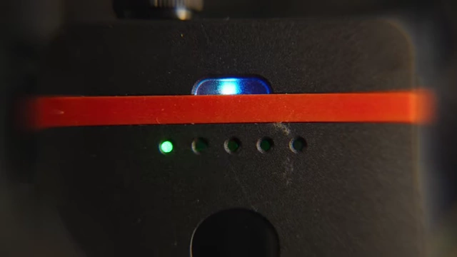 The Tentacle Sync Track E, showing its indicator lights for 32-bit float audio recording.