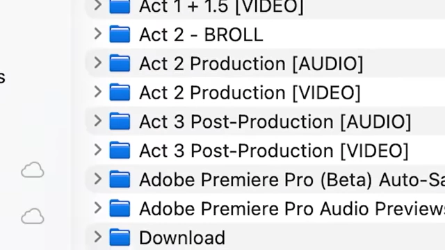 A file explorer showing meticulously organized project folders, crucial for post-production.