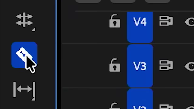 The razor tool icon in Premiere Pro, highlighting the manual cutting process replaced by ripple edit.