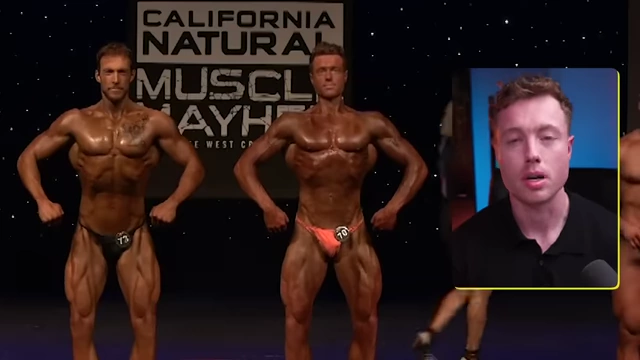 Adam McDonald at a natural bodybuilding competition, demonstrating his physique and experience.