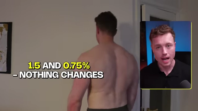 Adam McDonald posing, with an overlay indicating that if weight loss is between "1.5 AND 0.75%", then "NOTHING CHANGES".