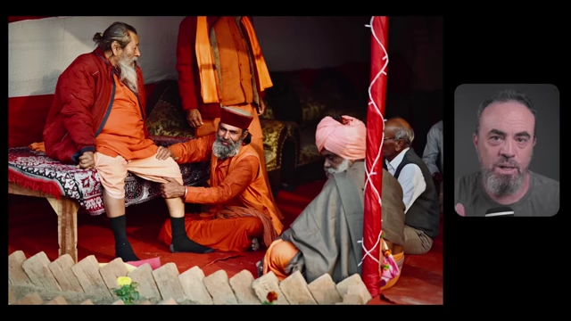 A central figure is being attended to by others, demonstrating the "Hero Concept" where one primary subject is emphasized within a group.