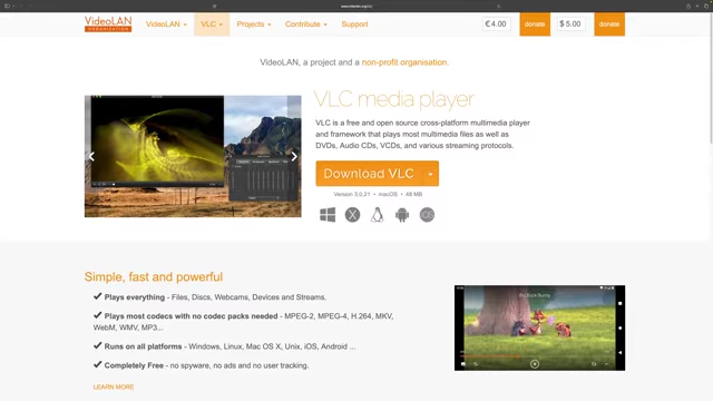 VLC Media Player website highlighting its ability to play everything and most codecs