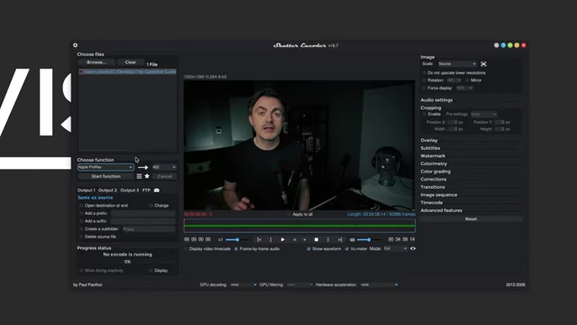 Shutter Encoder user interface showing various functions and a video preview