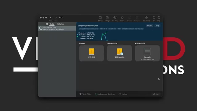 Carbon Copy Cloner displaying source and destination drives for a backup task scheduled daily