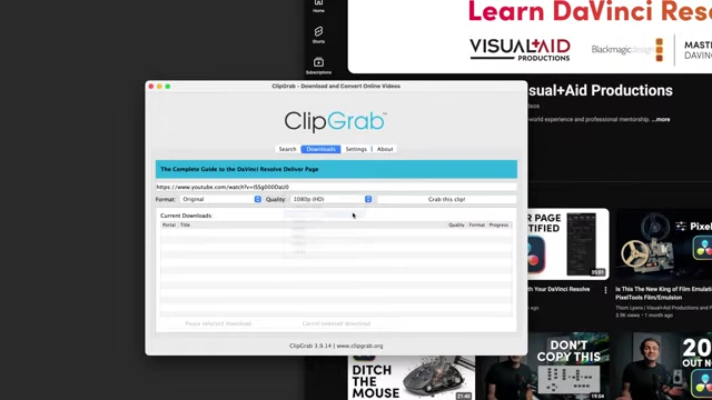 Clip Grab application interface showing a video being downloaded in 1080p HD