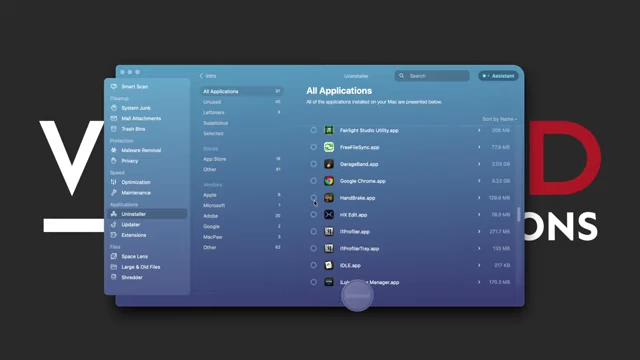 CleanMyMac's Uninstaller showing a list of applications and options to remove all associated data
