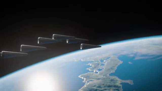 Multiple independently targetable re-entry vehicles (MIRVs) separating from a missile.