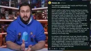 Reddit上关于测试方法论的评论截图，质疑Hardware Unboxed未在CPU压力最大的场景进行测试。