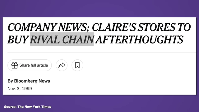 《纽约时报》关于Claire's收购竞争对手Afterthoughts的报道