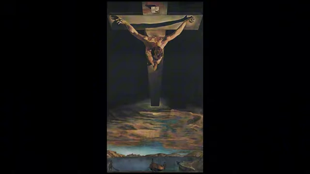 Salvador Dalí's iconic 1951 painting "Christ of Saint John of the Cross," featuring Christ on the cross from an overhead perspective