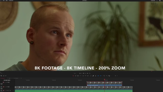 Side-by-side comparison of 8K native footage (left) and 12K footage downsampled to 8K (right) at 200% zoom