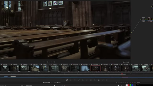 DaVinci Resolve color grading interface showing noise reduction applied to low-light footage