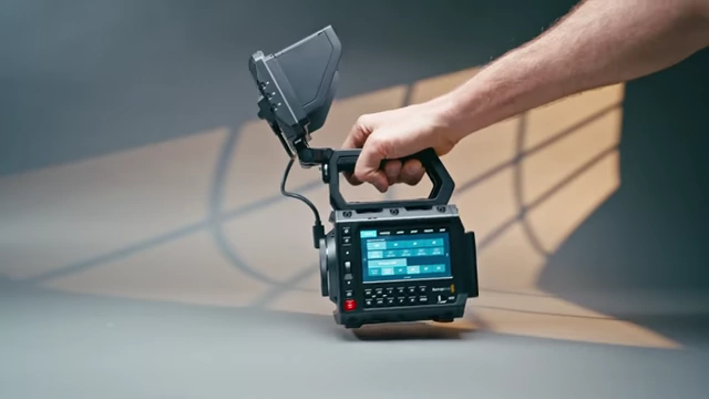 The Blackmagic PYXIS 12K rigged with an external monitor, showcasing its clean single-cable connection