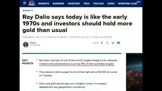 CNBC article headline: Ray Dalio says today is like the early 1970s and investors should hold more gold than usual, recommending 15% allocation.